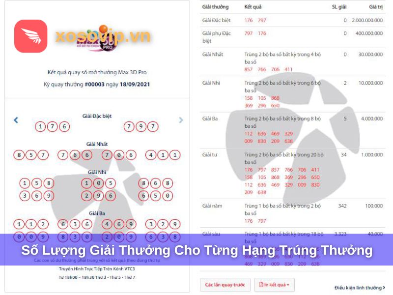 Số lượng giải thưởng từng hạng của Max 3D Pro